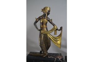 Godard ? Colinet ? Balinese Dancer. Incredible bronze pair. Dinanderie patina
