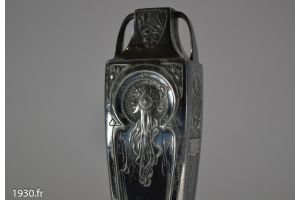 Art Nouveau silver plated vase. Mucha inspiration