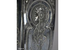 Art Nouveau silver plated vase. Mucha inspiration