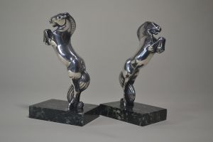 Andre Becquerel bronze horses bookends hood ornaments