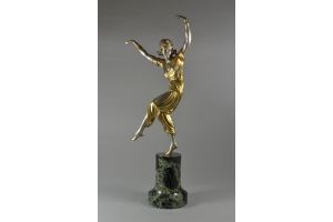 Marcel Bouraine tall art deco bronze dancer. Rare.