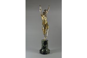Marcel Bouraine tall art deco bronze dancer. Rare.