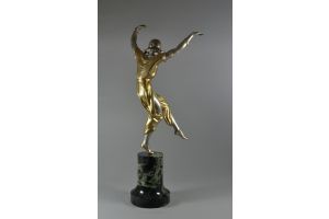 Marcel Bouraine tall art deco bronze dancer. Rare.