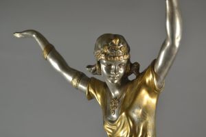 Marcel Bouraine tall art deco bronze dancer. Rare.