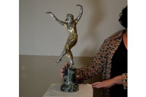 Marcel Bouraine tall art deco bronze dancer. Rare.
