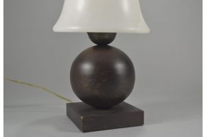 Edgar BRANDT art deco lamp with alabaster shade. Signed.