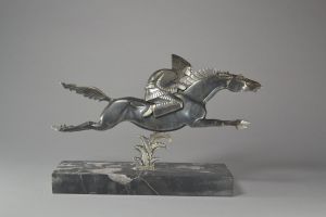 Riding native. Casimir BRAU rare silver plated bronze sculpture. 