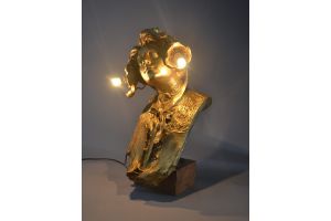 Tall art nouveau bronze lighted bust. Signed.