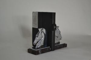 Modernist art deco bookends pair with horses