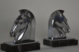 Modernist art deco bookends pair with horses