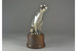 Cubistic bronze cat. Leon Hatot.  Hood ornament.