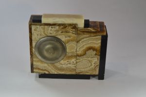 Cubist clock, silver plated bronze marble onyx