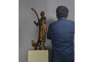 Georges Charles COUDRAY tall bronze egyptian harp player