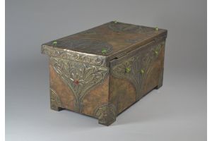 Alfred Daguet casket. Arts and crafts linen inside. 