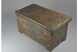 Alfred Daguet casket. Arts and crafts linen inside. 