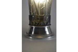 Davesn, rare mounted art deco vase with panthers. Sterling silver