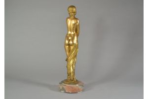 Joe Descomps tall and rare art deco bronze figure