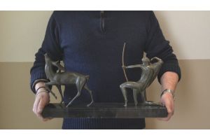 Michel DECOUX rare bronze group. Hunter and deer