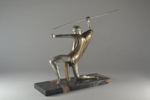 Michel Decoux warrior / hunter silver plated bronze sculpture