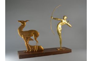 Bronze art deco Diana huntress and deers. 