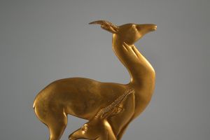 Bronze art deco Diana huntress and deers. 