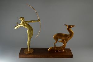 Bronze art deco Diana huntress and deers. 