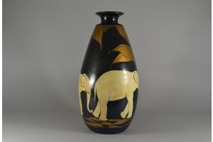 Louis GIRAUD art deco tall vase with elephants