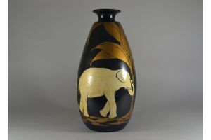 Louis GIRAUD art deco tall vase with elephants