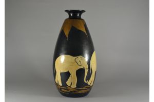 Louis GIRAUD art deco tall vase with elephants