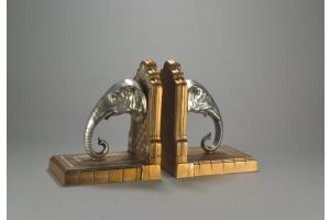 Art deco patinated cold painted metal elephants bookends