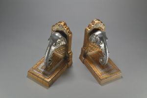 Art deco patinated cold painted metal elephants bookends