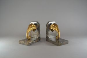 Pair of art deco bookends with elephants. 