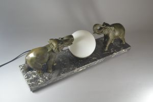 Art deco figural lamp with two elephants