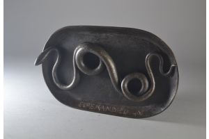 Victor Esperendieu wrought iron pin tray with snake. Brandt Era.