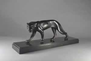 Art deco panther on marble base M. FONT