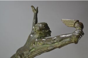 Frederic FOCHT. (1879- ) Man in Flight, impressive 77cm bronze sculpture