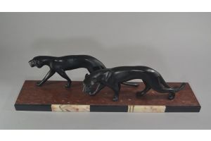 A group of two panthers. M. Font. Art deco sculpture