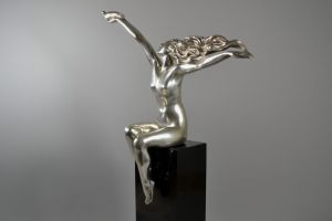 A. Gennarelli. Tall art deco bronze sculpture on marble base.