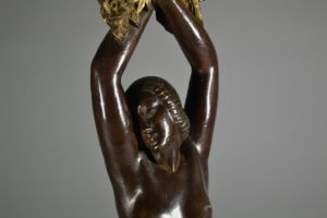 Rare R. Guerbe bronze art deco figure of a lady with bunch of flowers