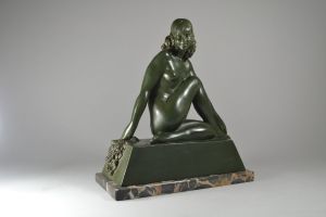 Rare Raymonde GUERBE sculpture. Flower garland lady.