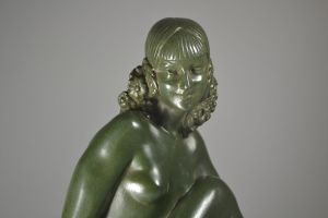 Rare Raymonde GUERBE sculpture. Flower garland lady.