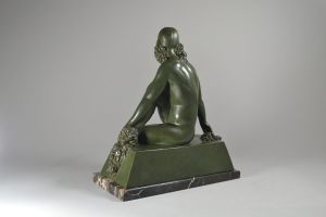Rare Raymonde GUERBE sculpture. Flower garland lady.