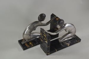 Le Faguays / Guerbe large bronze bookends pair
