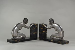 Le Faguays / Guerbe large bronze bookends pair