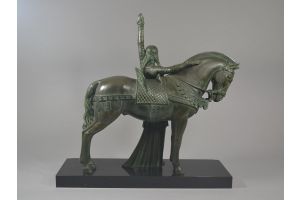 JANLE FOR MAX LE VERRIER ART DECO FIGURAL GROUP. Lady with Horse