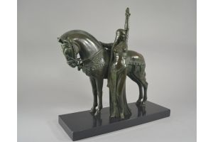 JANLE FOR MAX LE VERRIER ART DECO FIGURAL GROUP. Lady with Horse