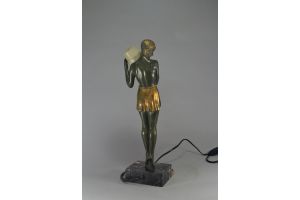 Pierre Le Faguays table lamp. Lady with jar. Bronze. 