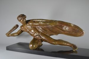 Alexandre Kelety. David with slingshot large art deco bronze sculpture