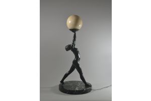 Rare tall bronze Kelety art deco figural lamp