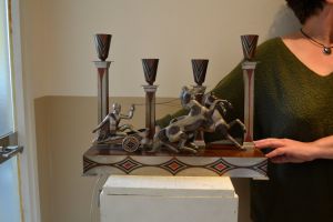 Hoffner (dinanderi) and Voltas (sculptor) art deco figural lamp